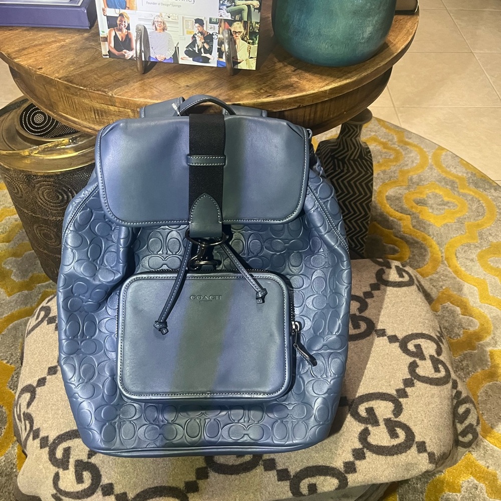 Coach Mens or Women’s XL Blue Leather Backpack. New with tags. Original $694